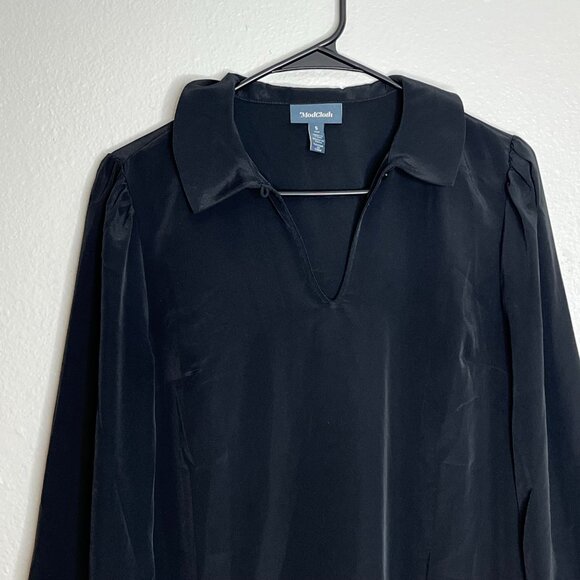 ModCloth Black Long Sleeve Collared V-Neck Shirt‎ Dress Size Small - Picture 2 of 9